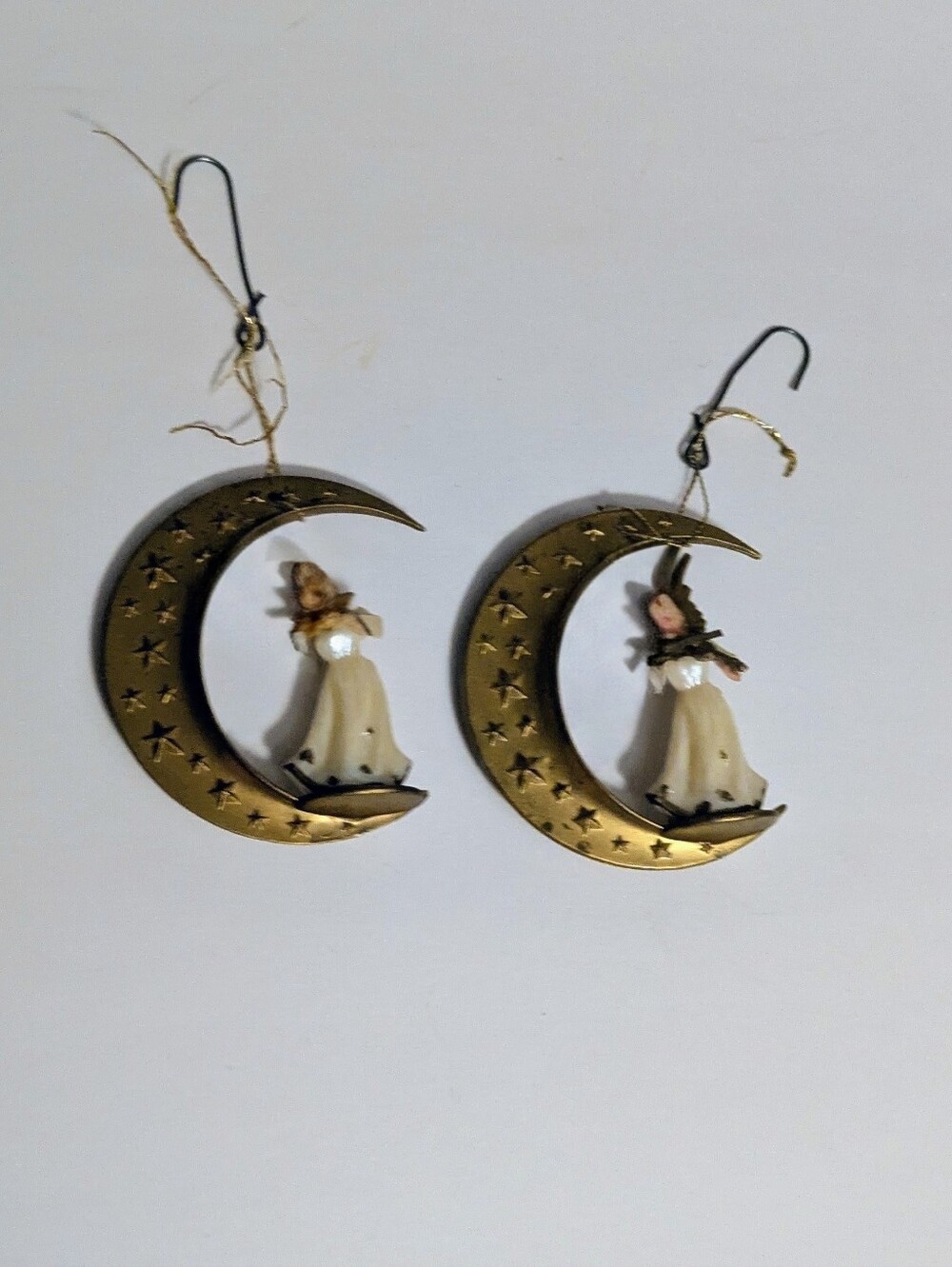 Ornaments Girls On Gold Crescent Moons Playing Violin & Holding Hymm Book